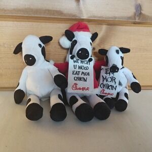 Chick-Fil-A Santa Cow Plush 10" We Wish U Wood Eat Mor Chikin Christmas W/ 2 Mor